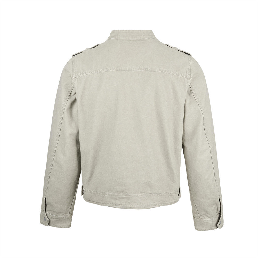 Men's Quilted Panel Moto Biker Jacket – Stand Collar, Asymmetric Snap Closure