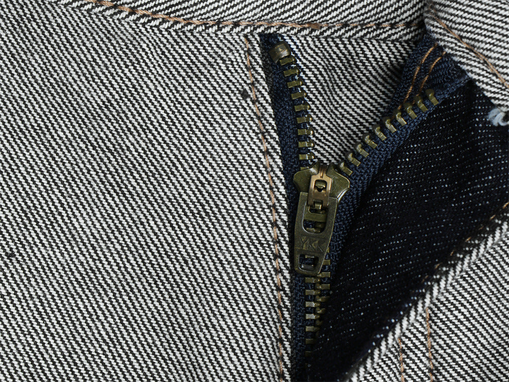 Jean homme coupe ample – Denim brut à double ceinture avec empiècements effilochés &