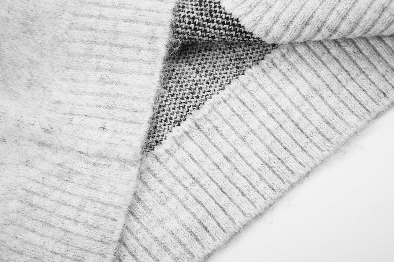 Letter Jacquard Knit Cardigan Sweater – Fuzzy Oversized Button-Up