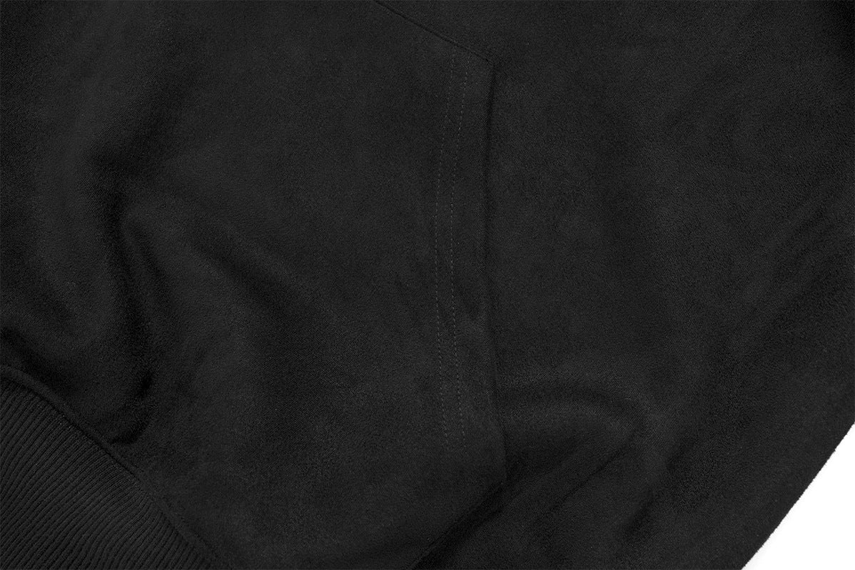 Black Gothic Cross Embroidered Zip-Up Hoodie with Faux Fur Hood Trim