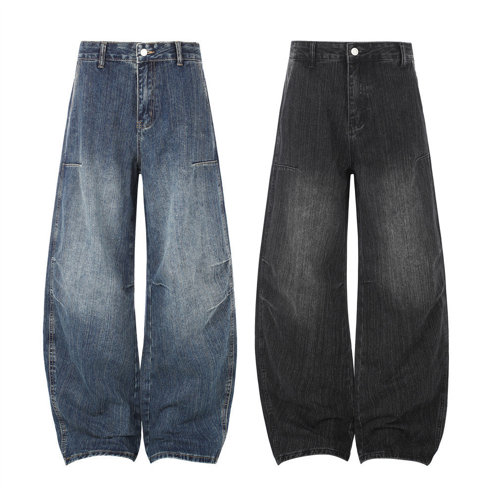 Baggy Black Jeans für Herren – Wide-Leg-Barrel-Fit aus verwaschenem Denim