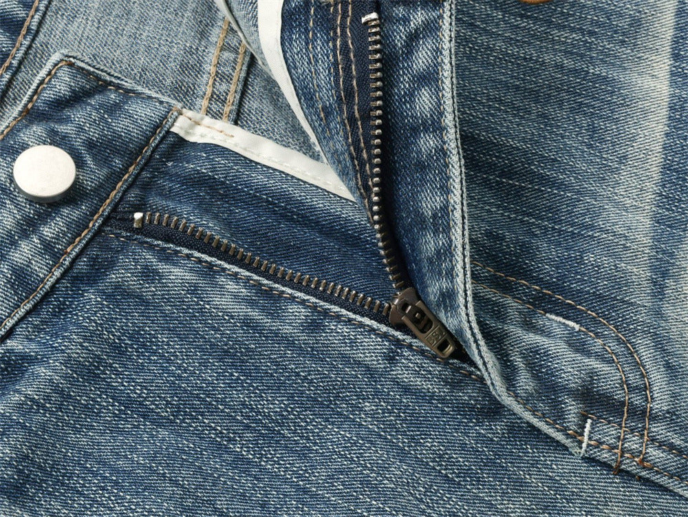 Light Blue Baggy Jeans Men – Vintage Wash Wide-Leg Denim with Punk Embroidery