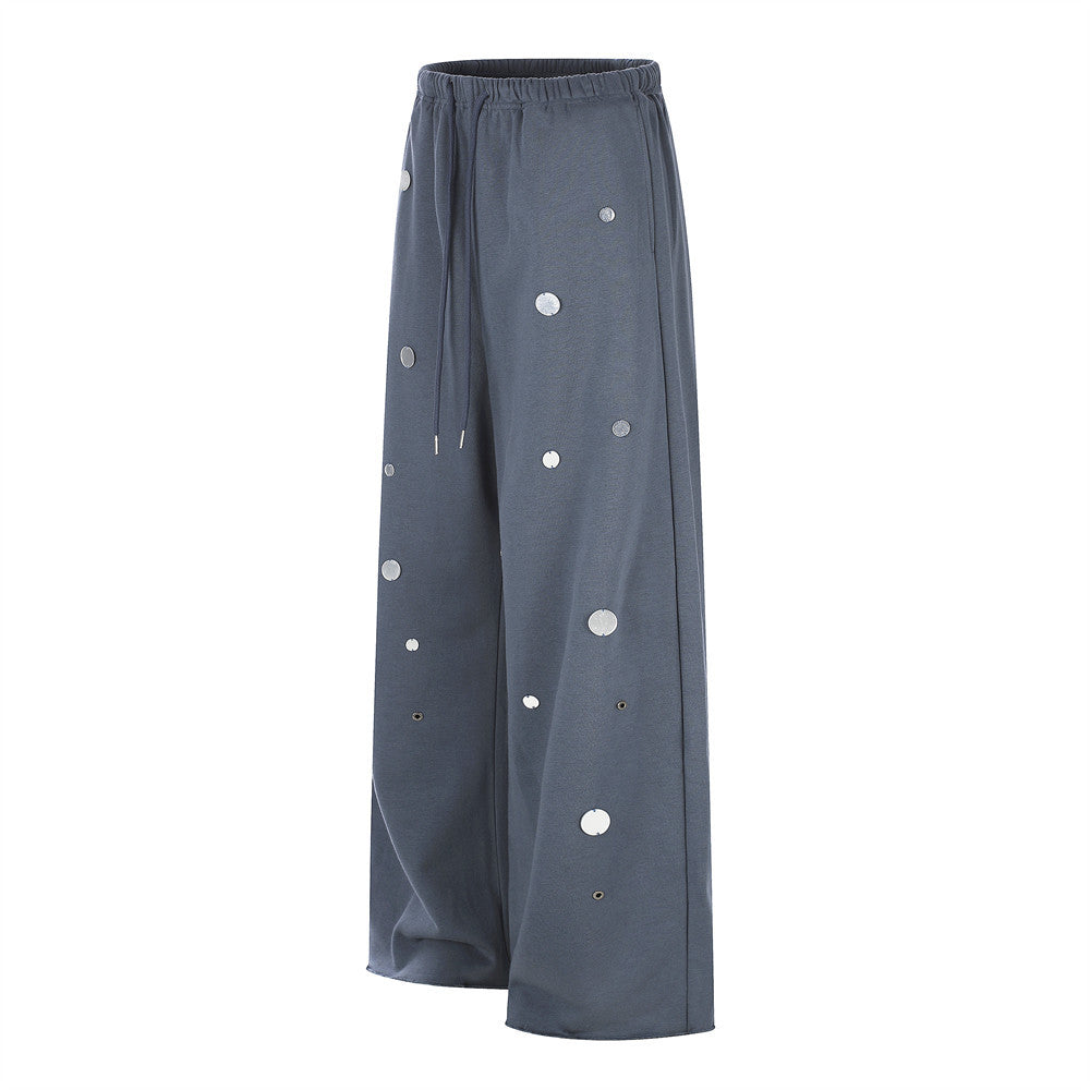 Wide-Leg Sweatpants with Mirror Disc Embellishments – Punk Street Style