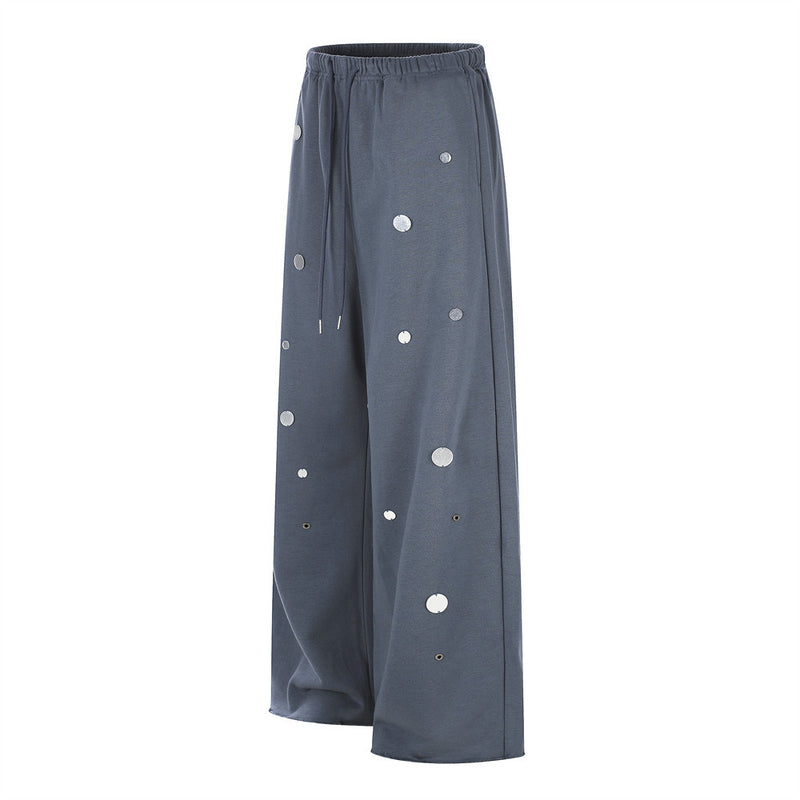 Wide-Leg Sweatpants with Mirror Disc Embellishments – Punk Street Style