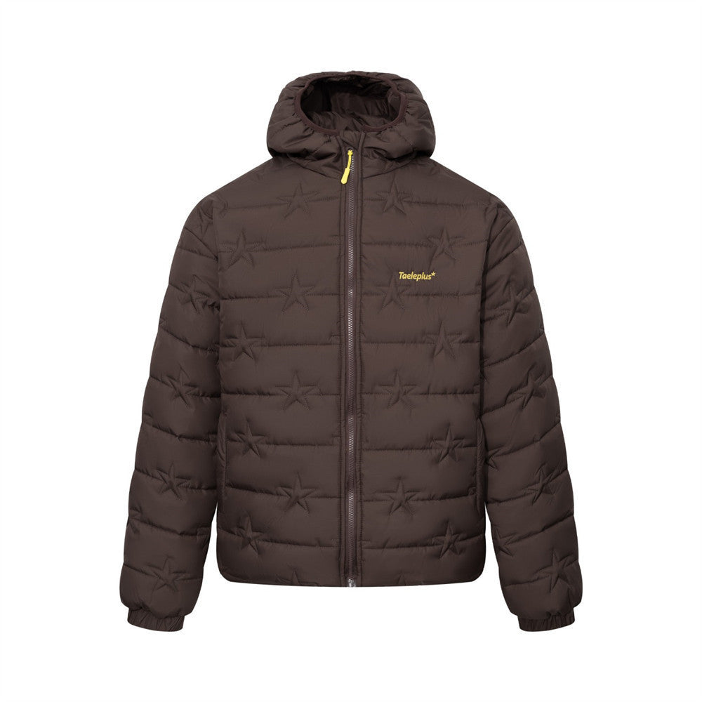 Star-Quilted Hooded Puffer Jacket – Embossed Five-Point Star Design