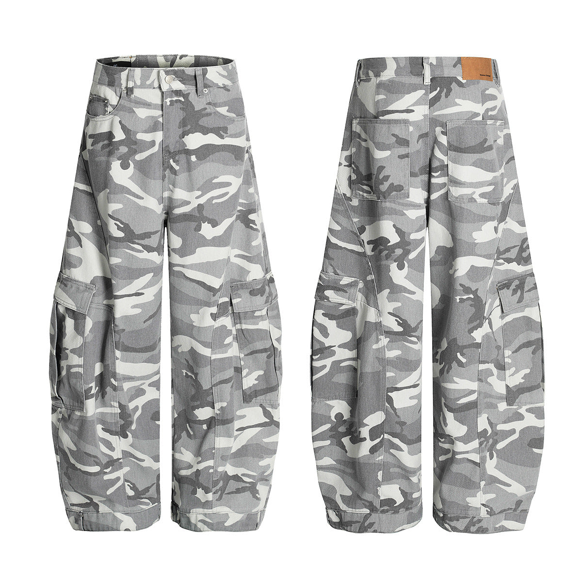 Wide-Leg-Cargohose – Baggy-Fit in Grey-Camo mit mehreren Taschen