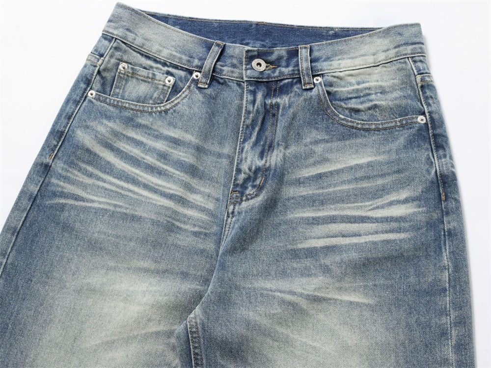 Men's Relaxed Fit Jeans Wide Leg Washed Vintage Blue Baggy Denim