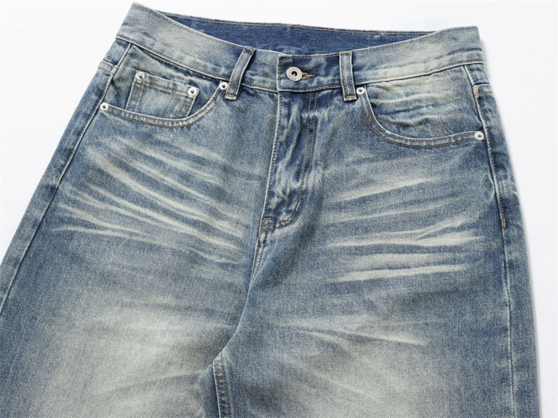 Men's Relaxed Fit Jeans Wide Leg Washed Vintage Blue Baggy Denim