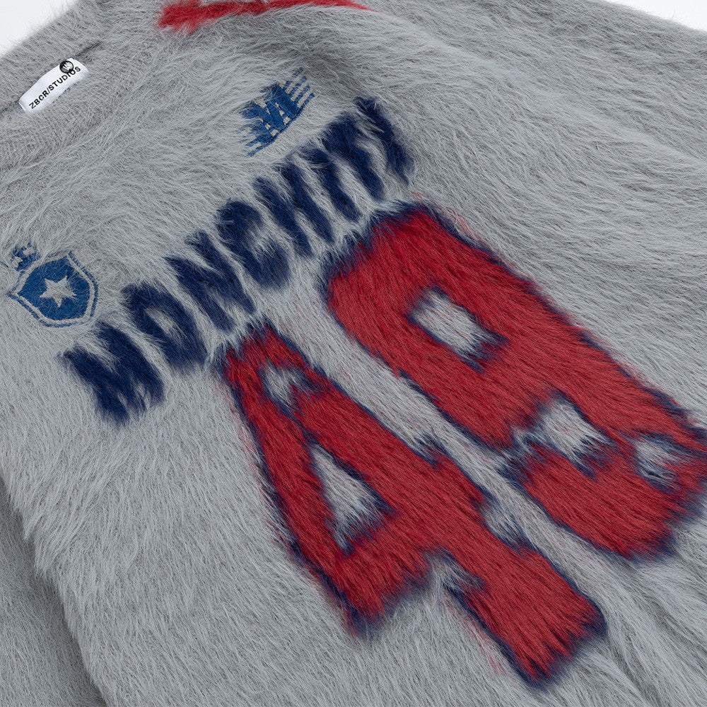 Monchiti 49 Fuzzy Knit Crewneck Sweater – Oversized Streetwear Pullover