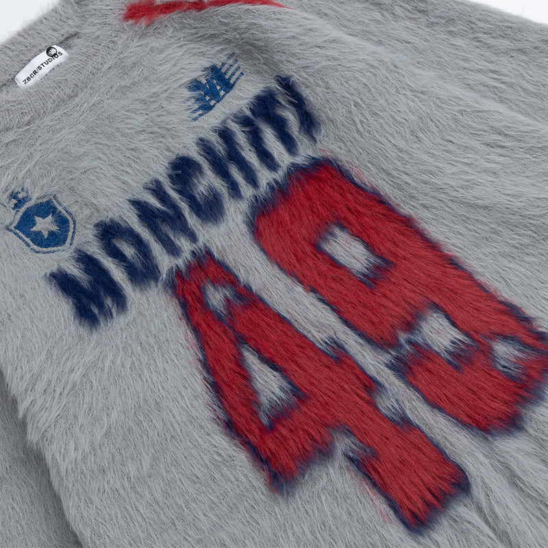 Monchiti 49 Fuzzy Knit Crewneck Sweater – Oversized Streetwear Pullover