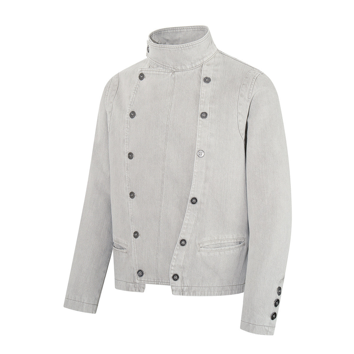Asymmetrische Jeansjacke mit doppeltem Knopfverschluss – Vintage-Workwear-Stil