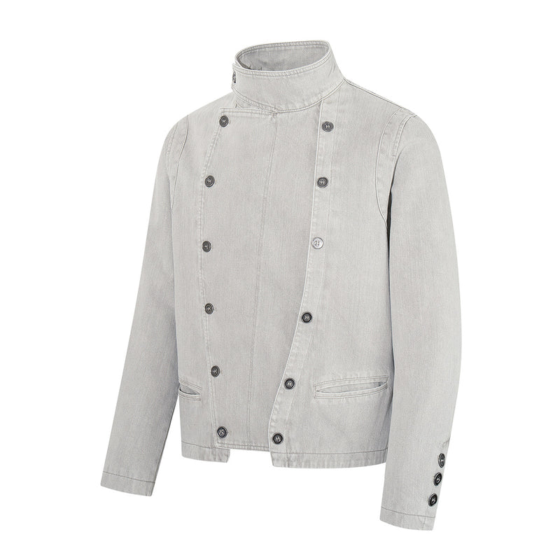 Asymmetrische Jeansjacke mit doppeltem Knopfverschluss – Vintage-Workwear-Stil
