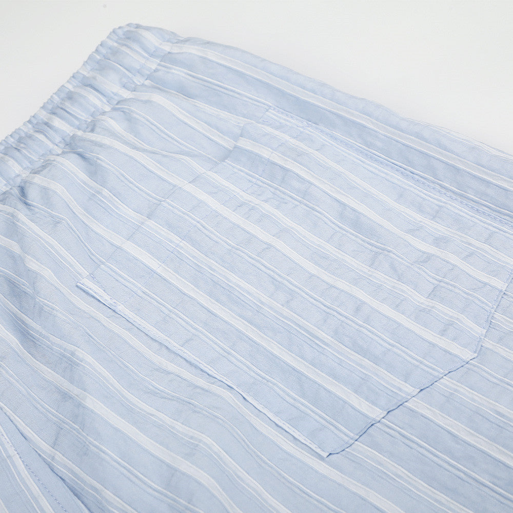 Striped Wide-Leg Pants with Elastic Drawstring Waist and Pleated Detail