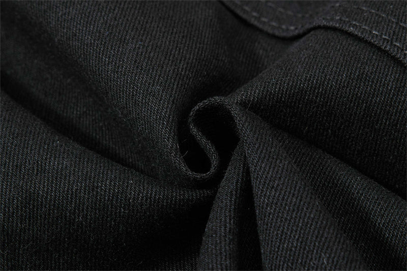 Black Wide-Leg Deconstructed Jeans – Zipper Detail & Raw-Edge Patchwork