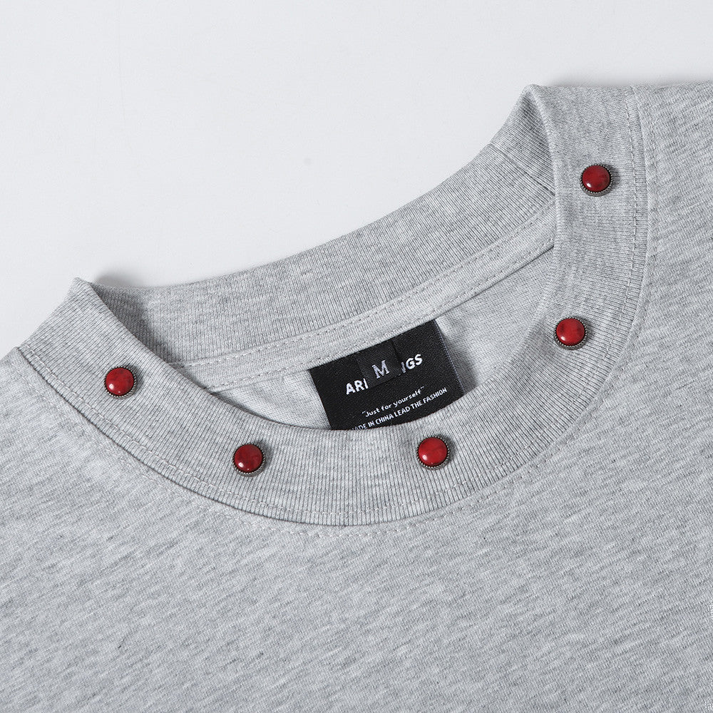 ARESWINGS Punk Guitarist Graphic T-Shirt with Red Studded Collar