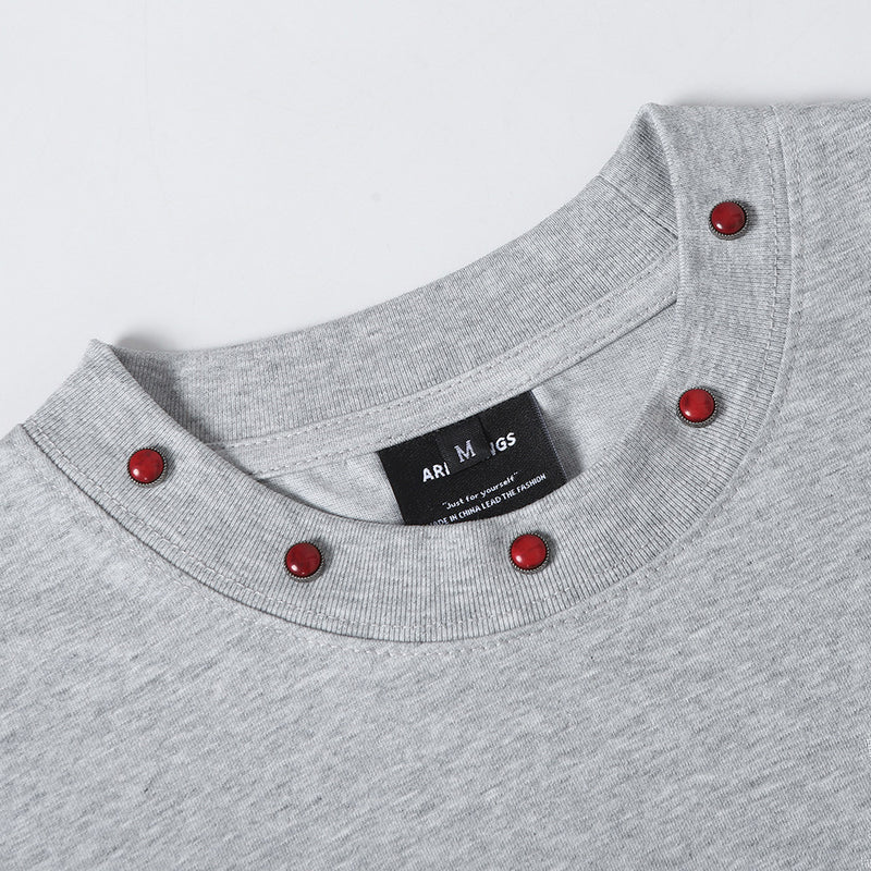 ARESWINGS Punk Guitarist Graphic T-Shirt with Red Studded Collar