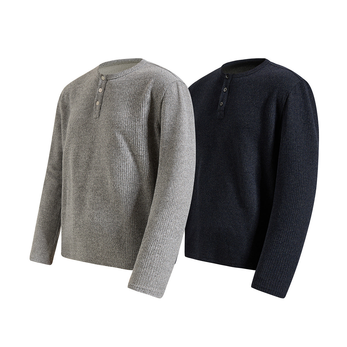 Men's Ribbed Henley Long-Sleeve Shirt – Vintage American Style