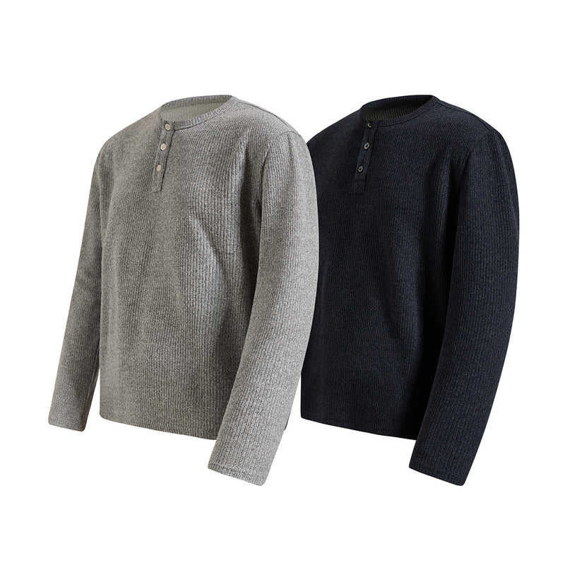 Men's Ribbed Henley Long-Sleeve Shirt – Vintage American Style