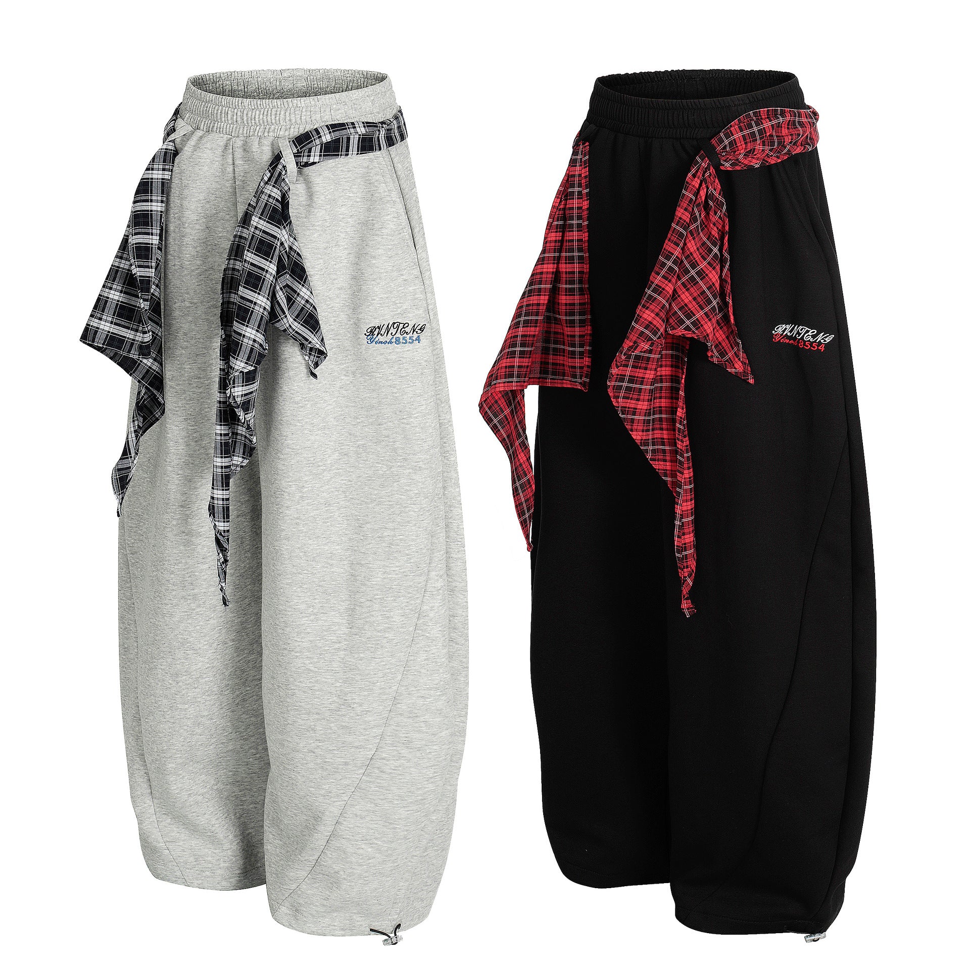 Wide-Leg-Sweatpants mit Karoband – Oversized-Hip-Hop-Barrel-Pants
