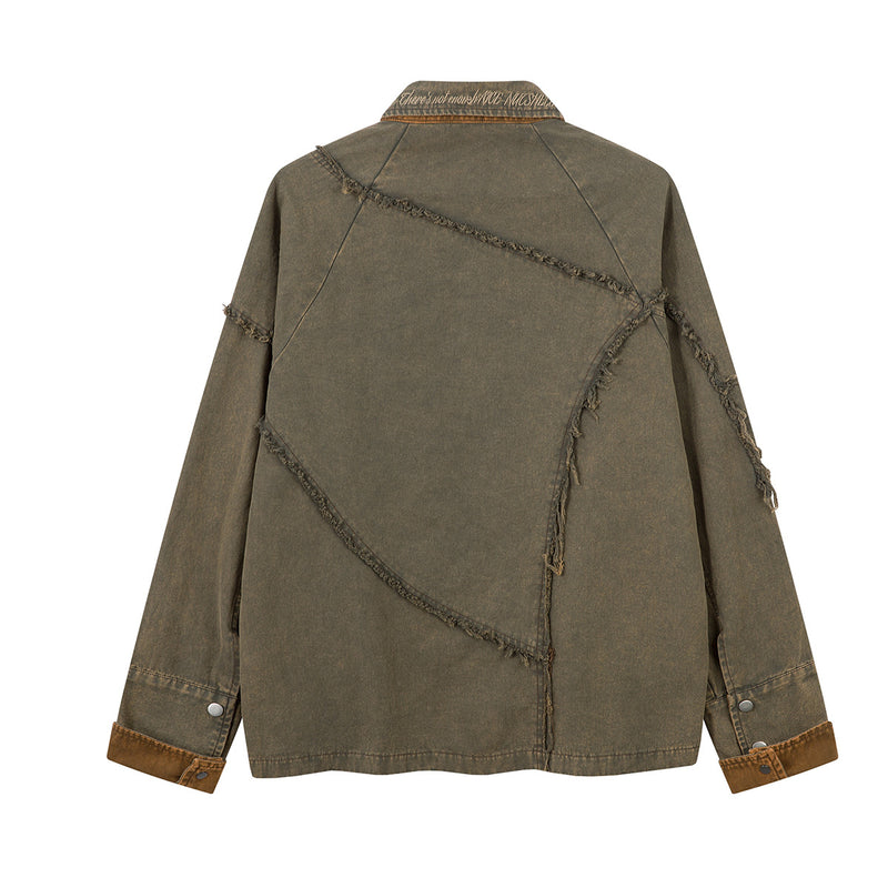 Veste-chemise en jean délavé effiloché – Surchemise patchwork déconstruite