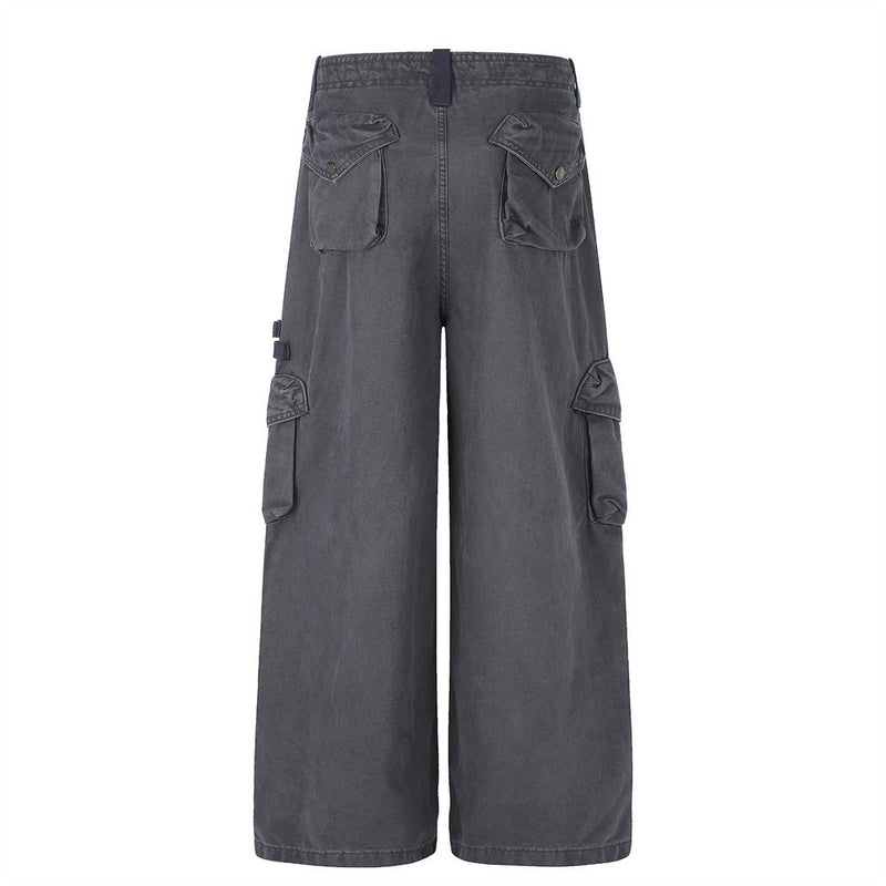 Baggy Cargo Pants Men Wide-Leg Multi-Pocket Washed Streetwear Trousers