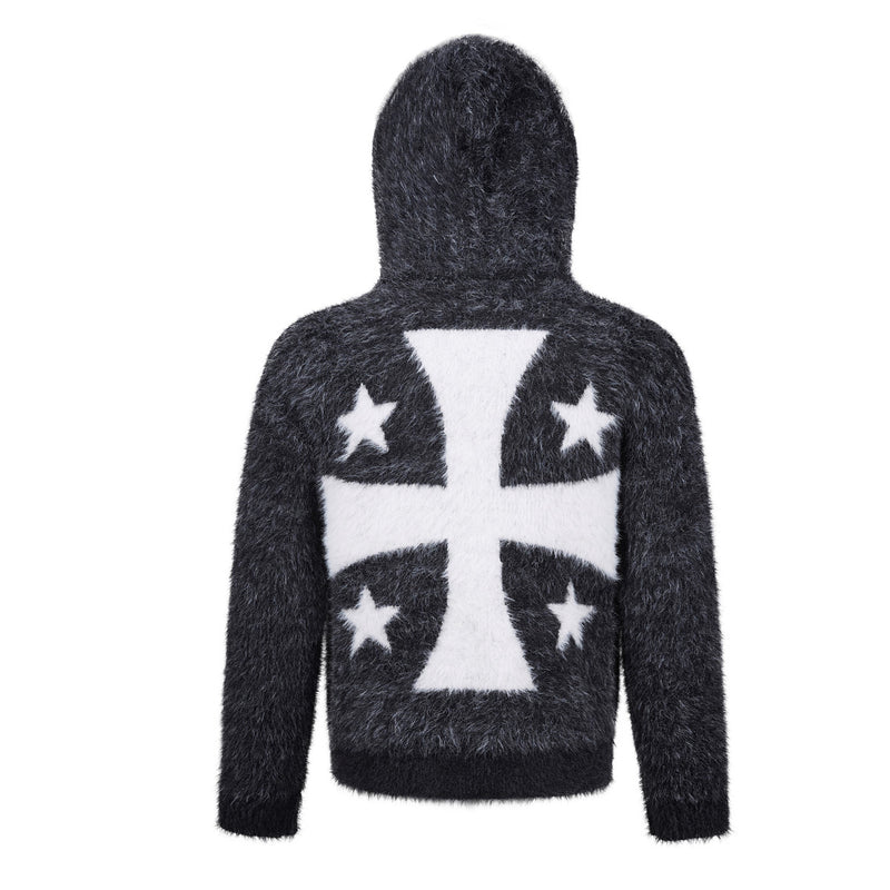 Sweat à capuche zippé en maille duveteuse – Motifs licorne et étoiles