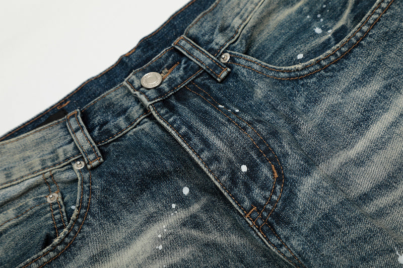 Vaqueros baggy con diseño — Denim vintage lavado de pierna ancha con salpicaduras de pintura