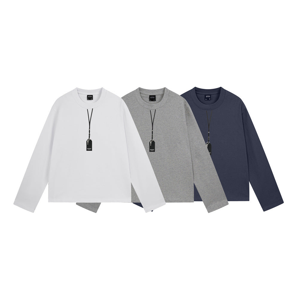 Men's Long Sleeve Crewneck T-Shirt with Pendant Tag Detail – Relaxed Fit