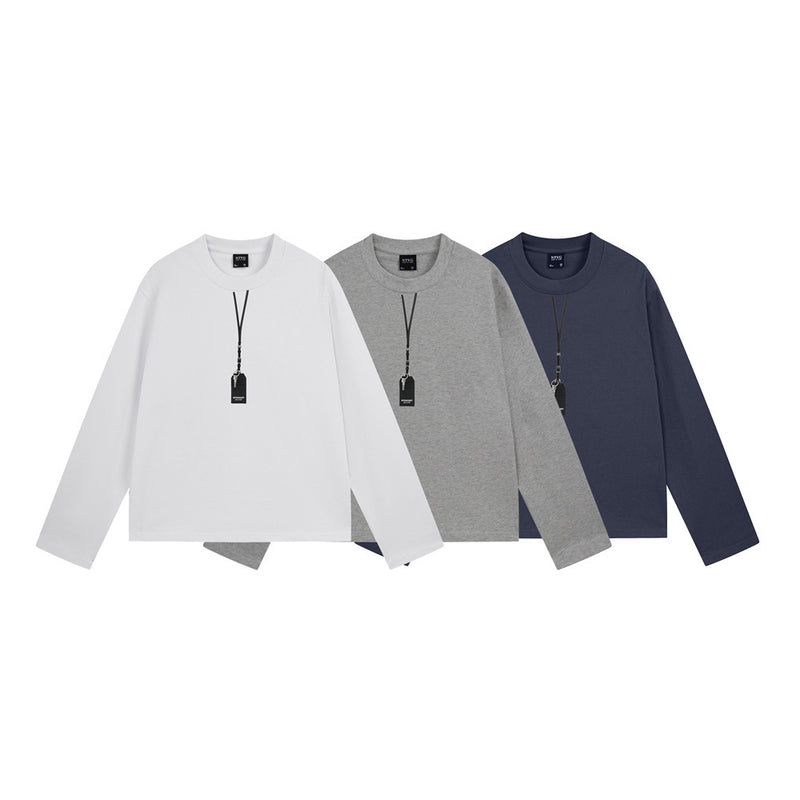 Men's Long Sleeve Crewneck T-Shirt with Pendant Tag Detail – Relaxed Fit