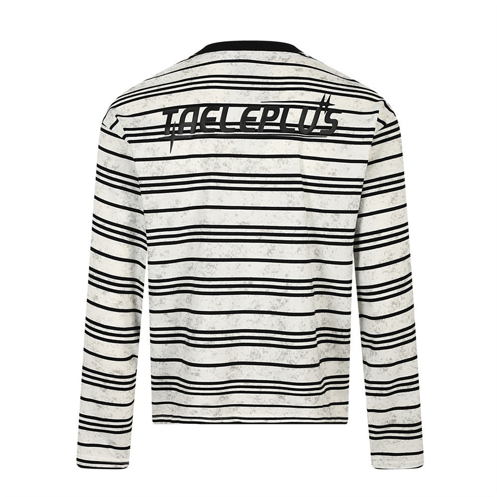 Striped Long-Sleeve T-Shirt – Oversized Crew Neck with Logo Print