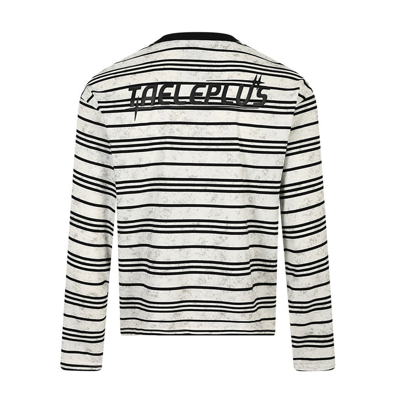 Striped Long-Sleeve T-Shirt – Oversized Crew Neck with Logo Print