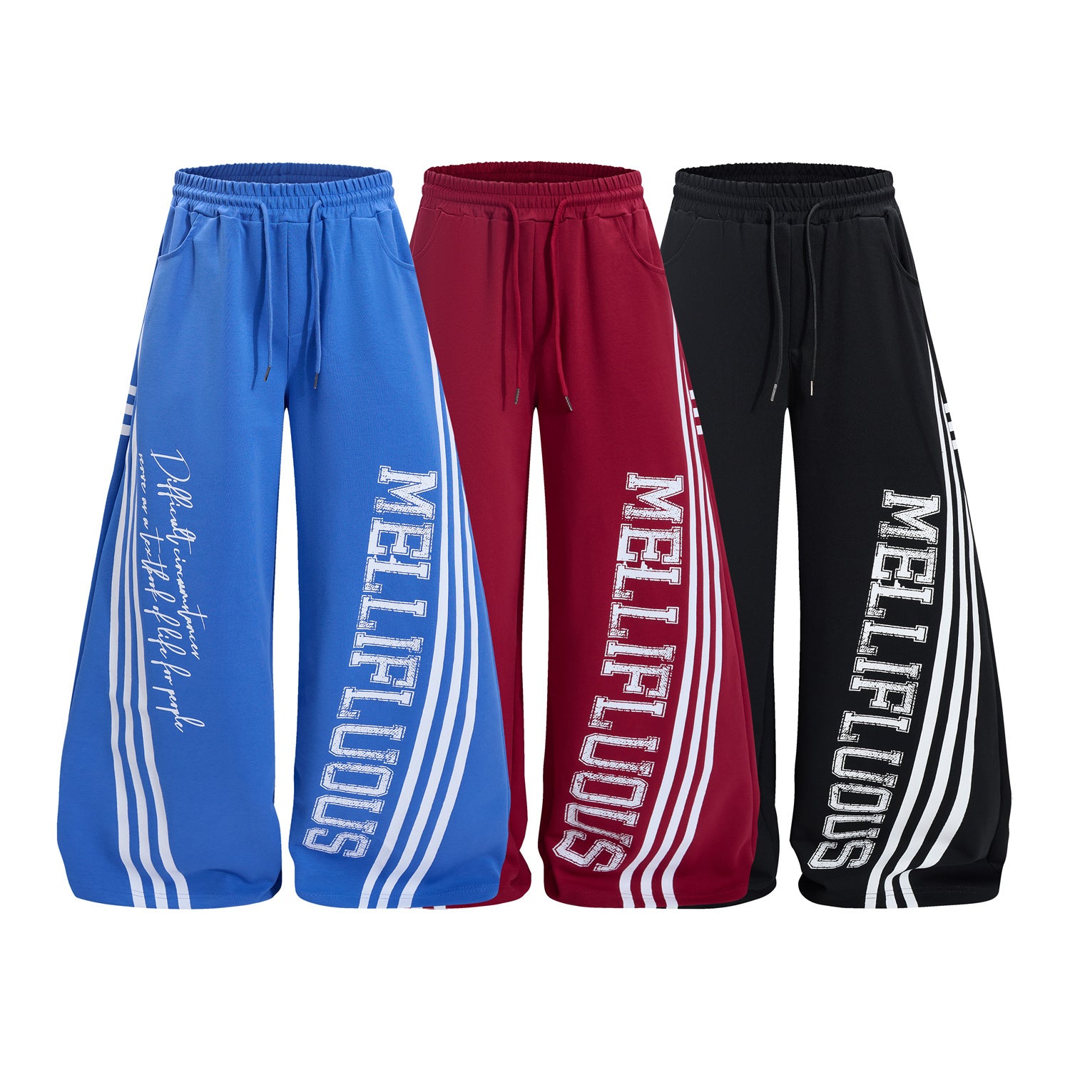 Wide Leg Sweatpants with Stripe & Mellifluous Graphic Print