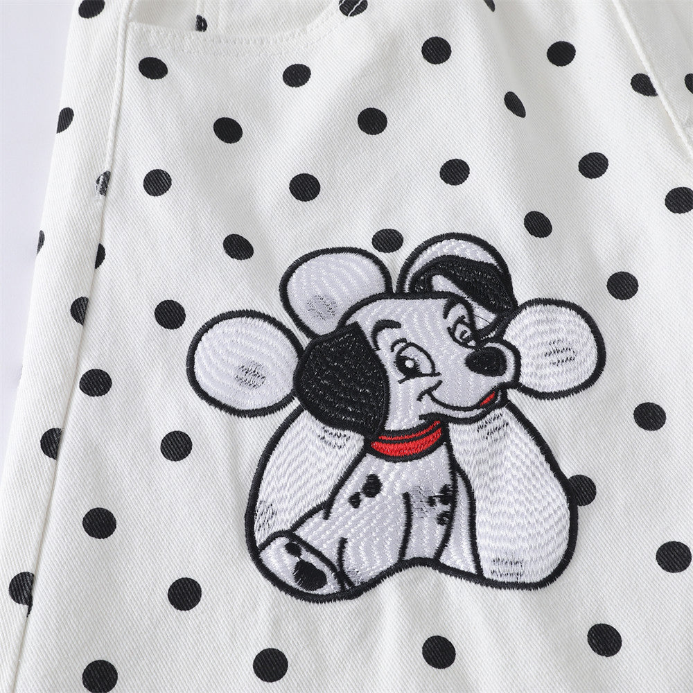 Pantalon baggy wide-leg à pois avec broderies cartoon dalmatien