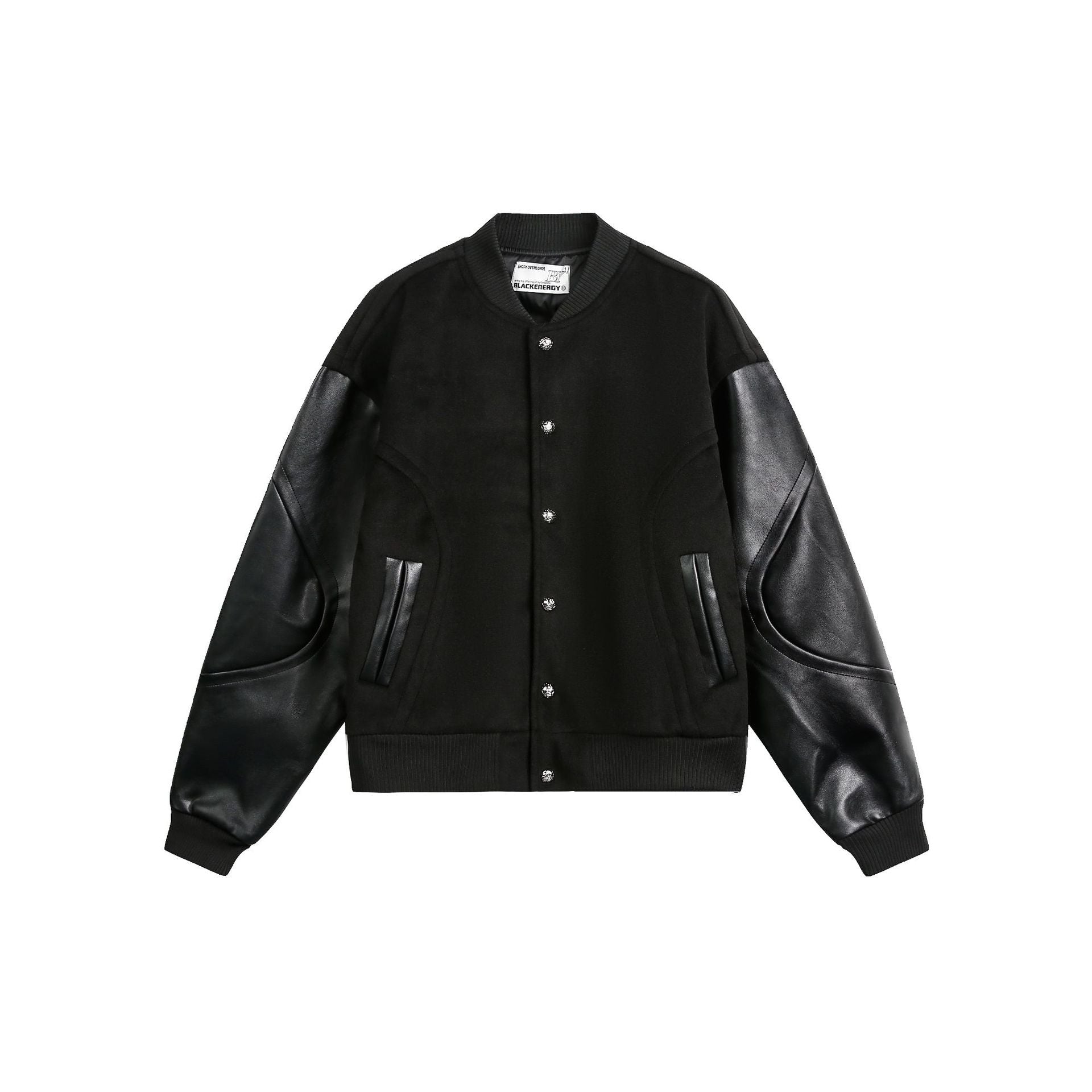 Blouson bomber varsity – Corps noir en mélange de laine et manches en simili cuir