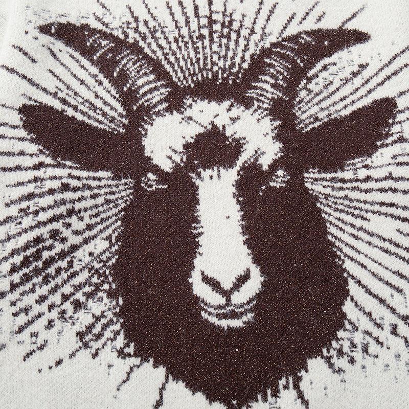 Goat Head Jacquard Crewneck Sweater – Oversized Knit Pullover