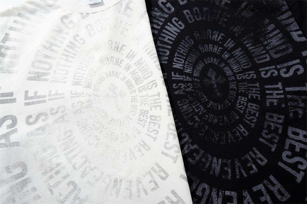 T-shirt oversize à manches longues graphique – Imprimé texte spiralé usé, col rond
