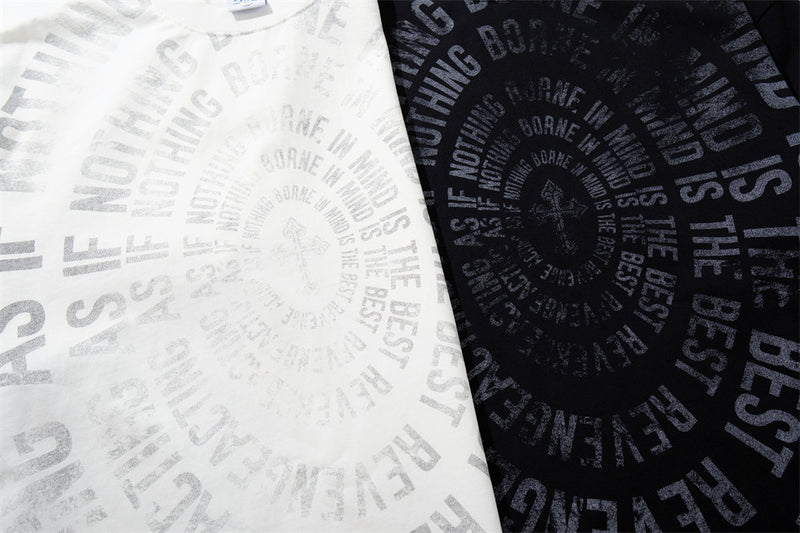 T-shirt oversize à manches longues graphique – Imprimé texte spiralé usé, col rond