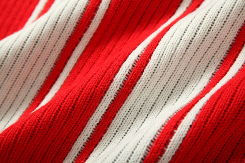 Red and White Striped V-Neck Sweater – Number 17 Oversized Knit Sports Jersey