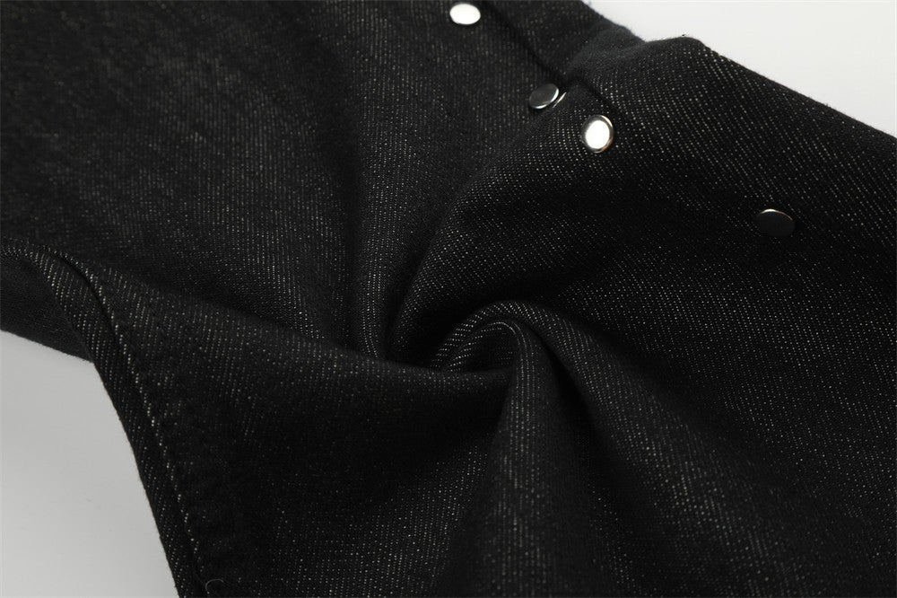 Jean bootcut noir pour homme avec rivets latéraux et patchs arrière étoile léopard