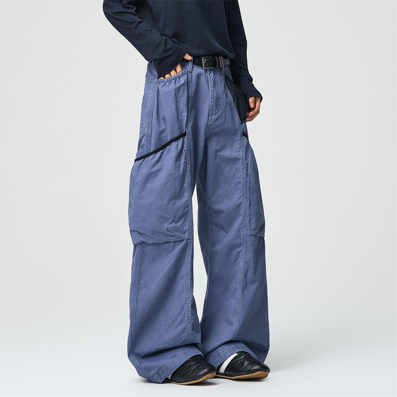Wide-Leg Cargo Pants – Washed Vintage American Workwear with Oversized Pockets