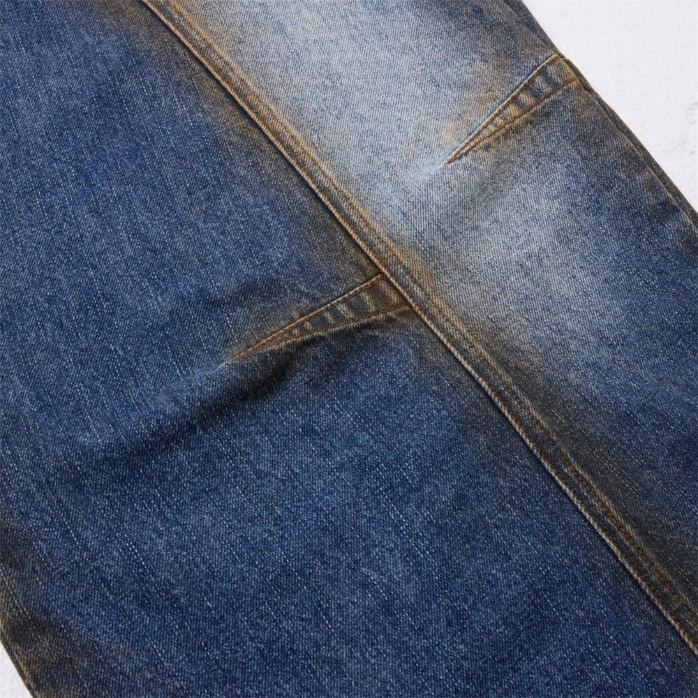 Baggy Wide-Leg Jeans – Deconstructed Patchwork Scimitar Seam, Vintage Wash with