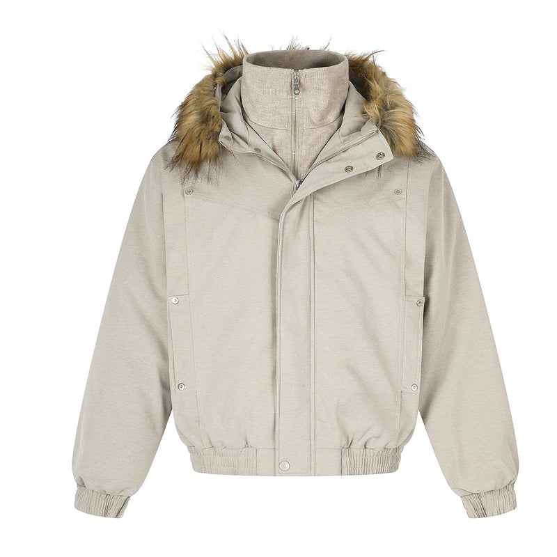 Fur Collar Padded Bomber Jacket – Vintage American Streetwear Winter Coat