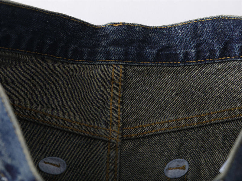 Wide-Leg Distressed Baggy Jeans – Men's Washed Vintage Straight-Cut Denim