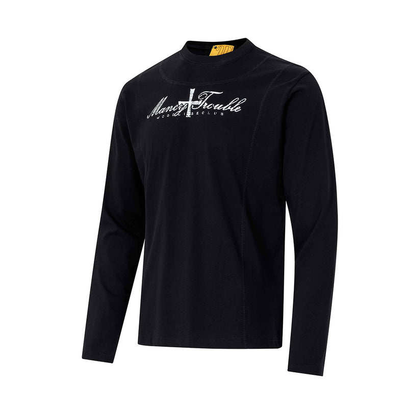 Langarm-Graphic-T-Shirt – Mancy-Trouble-Kreuzprint, Mockneck, Slim Fit