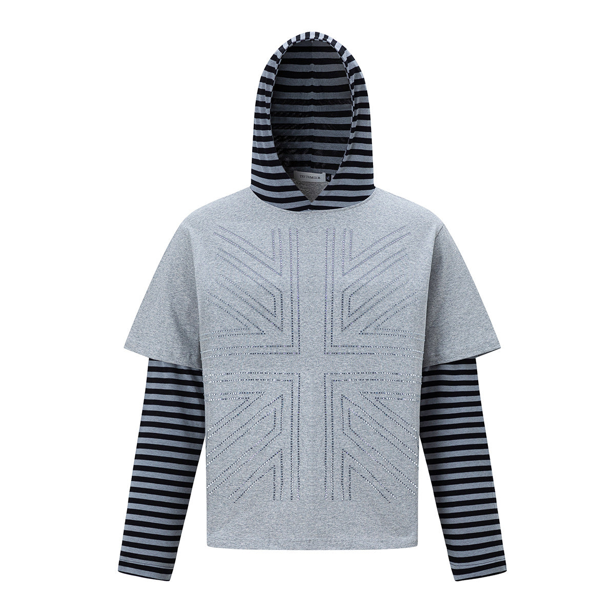 Hoodie effet deux pièces avec imprimé Union Jack en strass et manches rayées