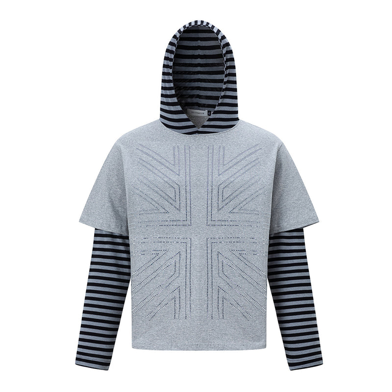 Hoodie effet deux pièces avec imprimé Union Jack en strass et manches rayées