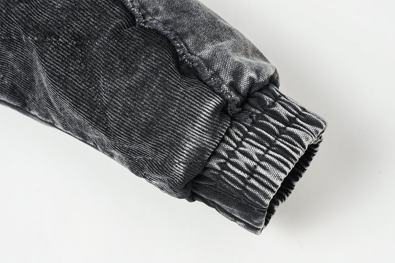 Quilted Corduroy Bomber Jacket – Acid-Washed Raw-Edge Baseball Jacket