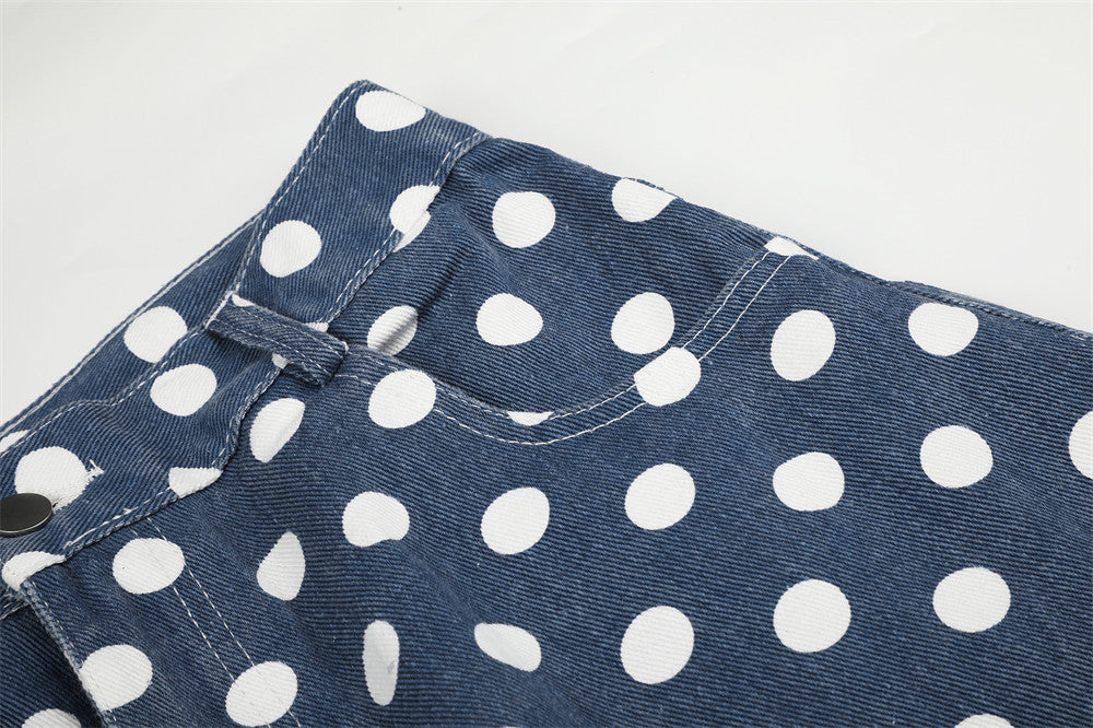 Polka Dot Wide-Leg Pants – Men's Curved Hem Baggy Trousers