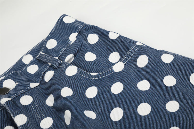 Polka Dot Wide-Leg Pants – Men's Curved Hem Baggy Trousers