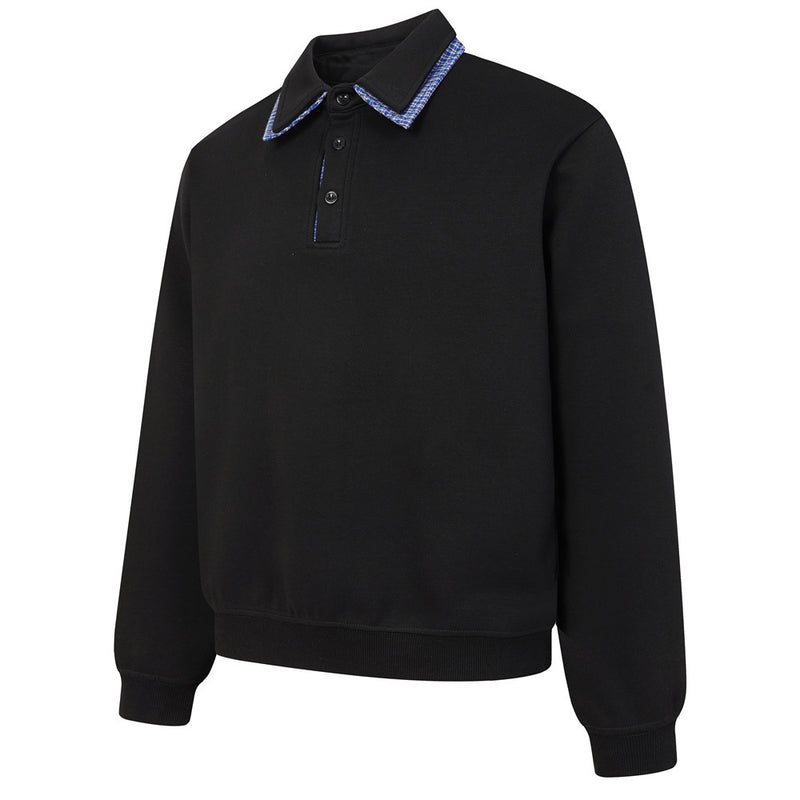 Sweat-shirt homme à col polo et bordure à carreaux | Coupe décontractée, manches longues